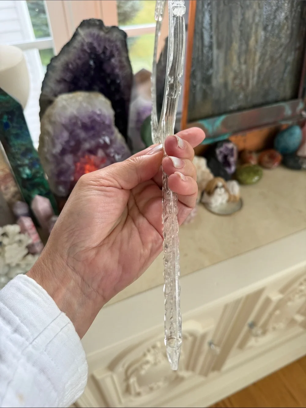 Vintage Clear Lucite Handheld Vanity Mirror